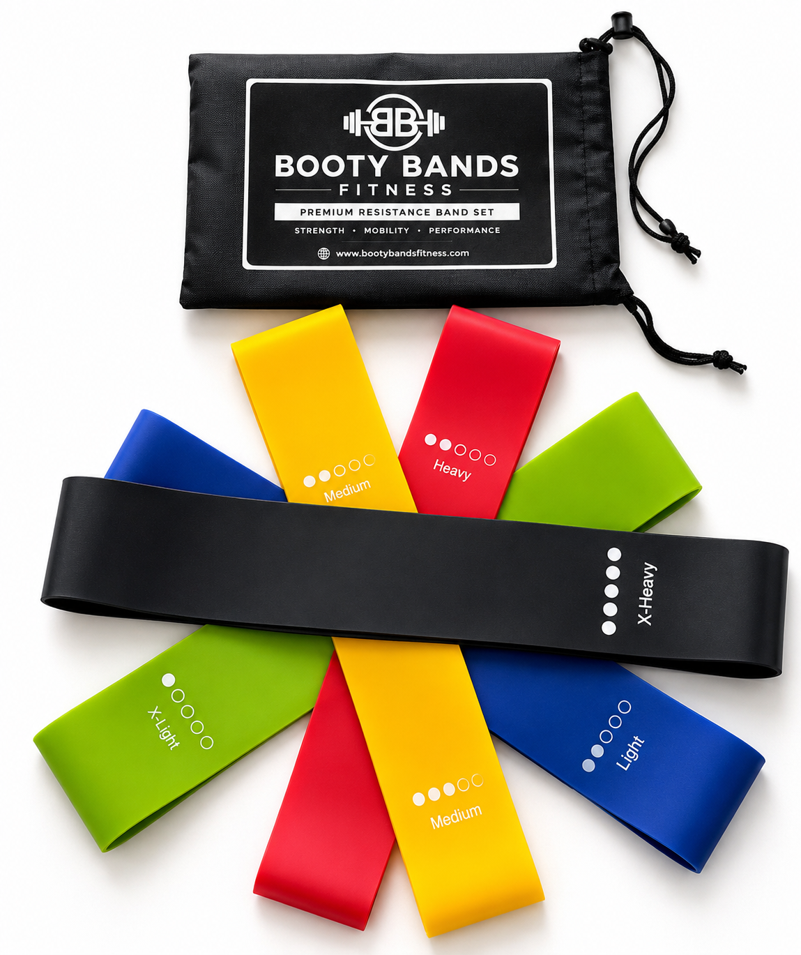 Booty Bands Fitness Latex Resistance Bands - 5 Level Workout Set