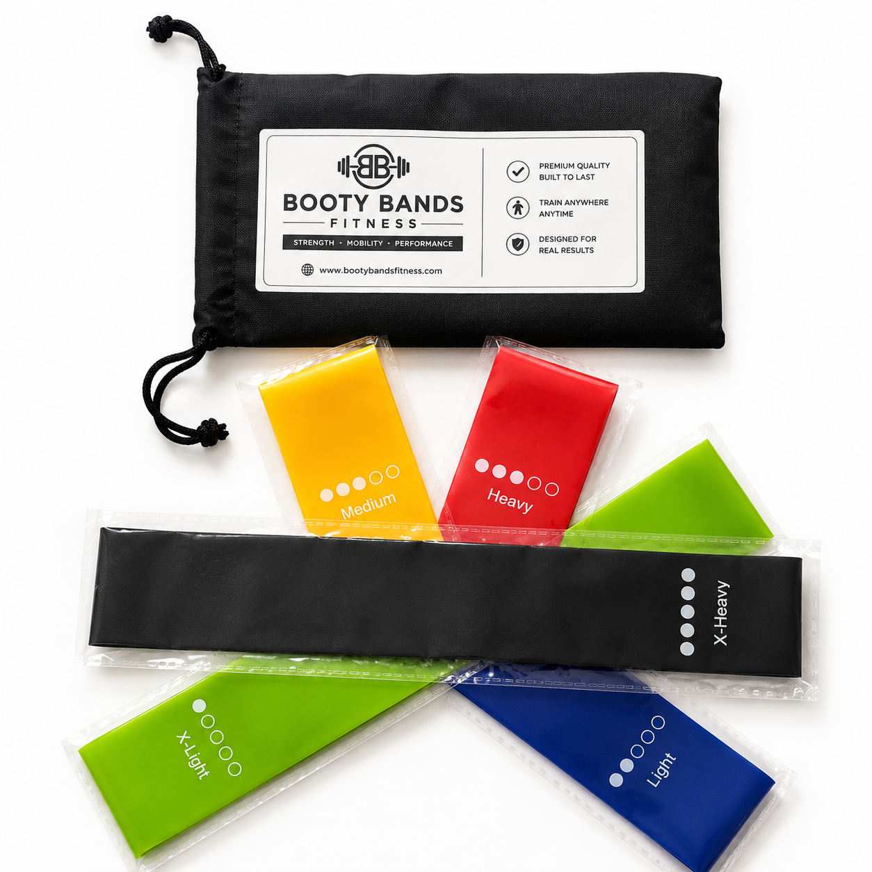 Booty Bands Fitness Latex Resistance Bands - 5 Level Workout Set
