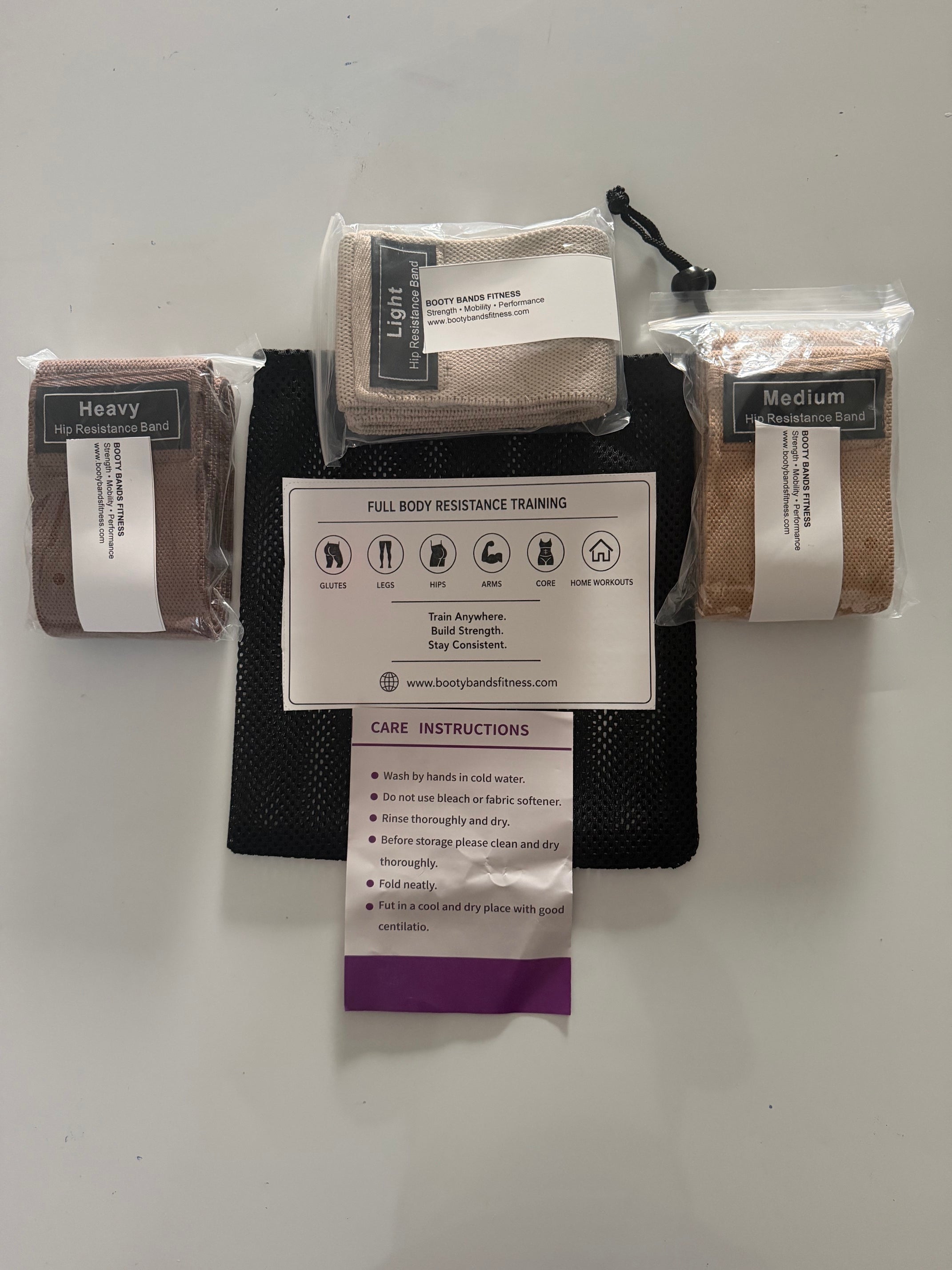 Booty Bands Fitness Starter Kit - 3 Non-Slip Fabric Resistance Bands