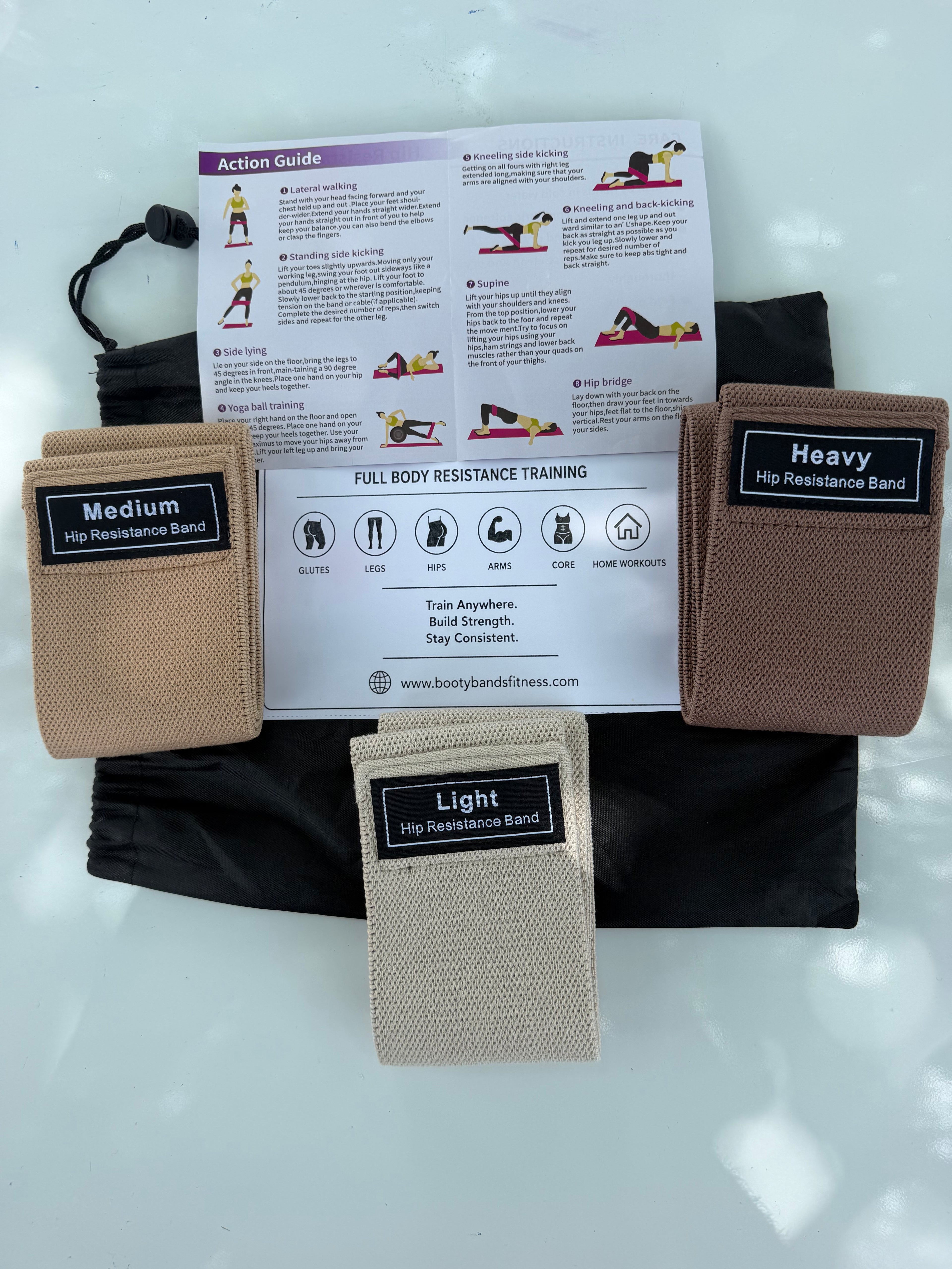 Booty Bands Fitness Starter Kit - 3 Non-Slip Fabric Resistance Bands